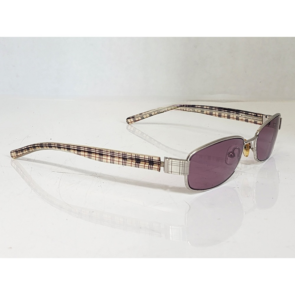 Burberry Vintage Sunglasses B 8968/S Silver Nova Check Plaid Purple Lens Italy